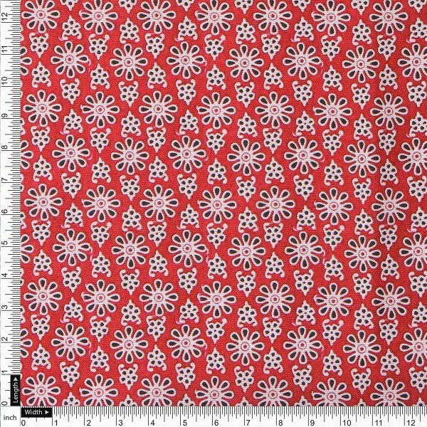 Red Ditsy Floral & Ethnic Motif Premium Rayon Fabric - Image 4