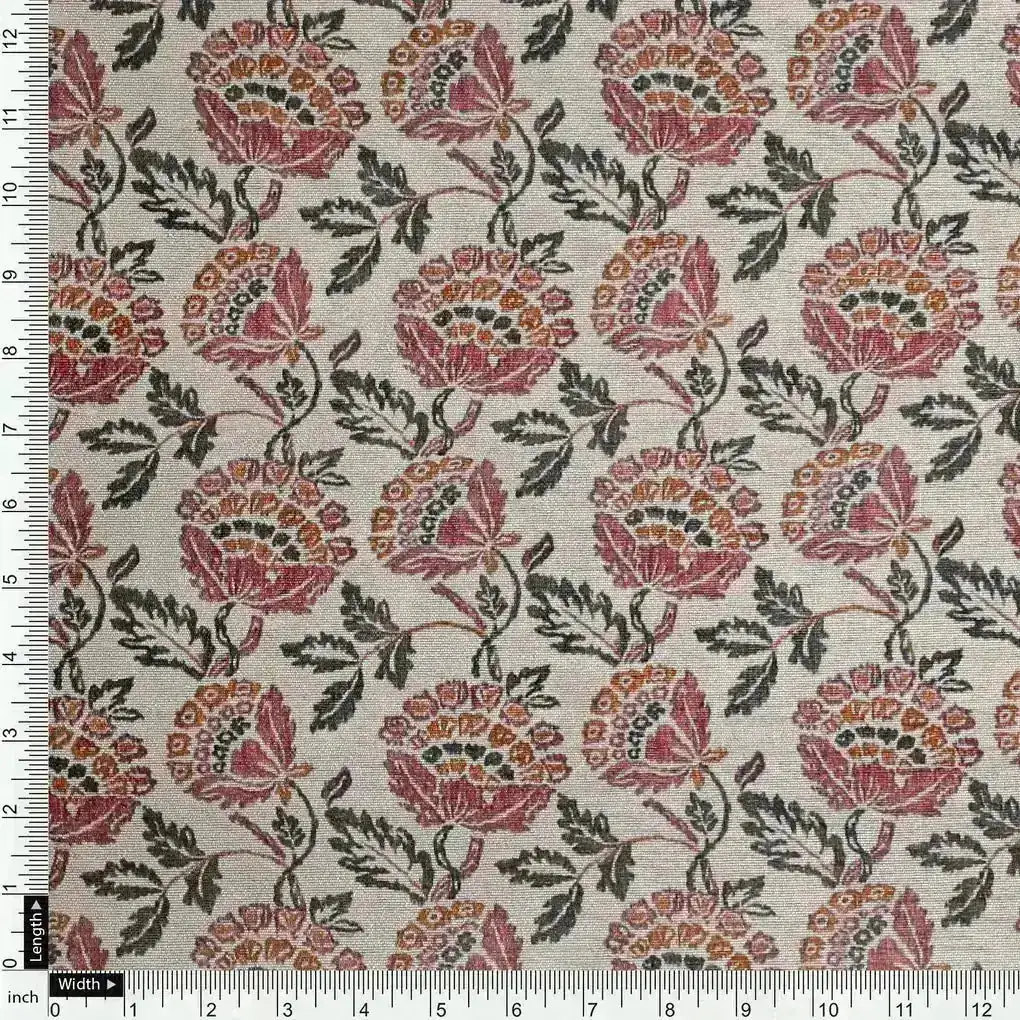 Red Floral Dabu Digital Printed Fabrics - Image 4