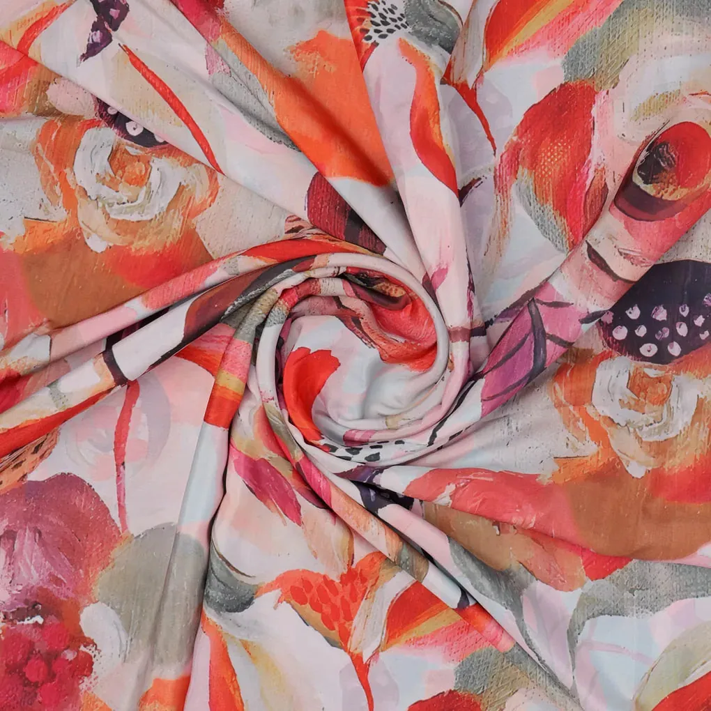 Red Floral French Crepe Fabric - Image 2