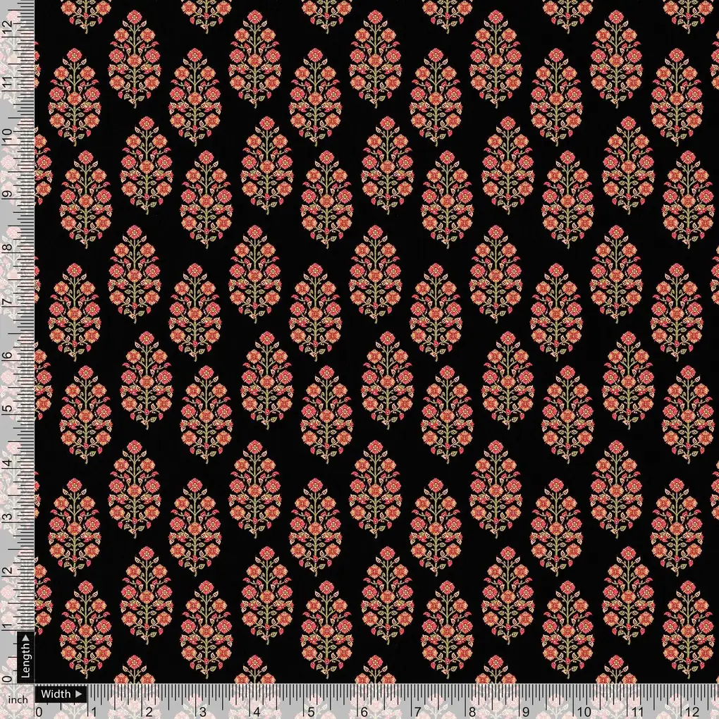 Red Floral Laying Over Black Digital Printed Fabric - Image 3