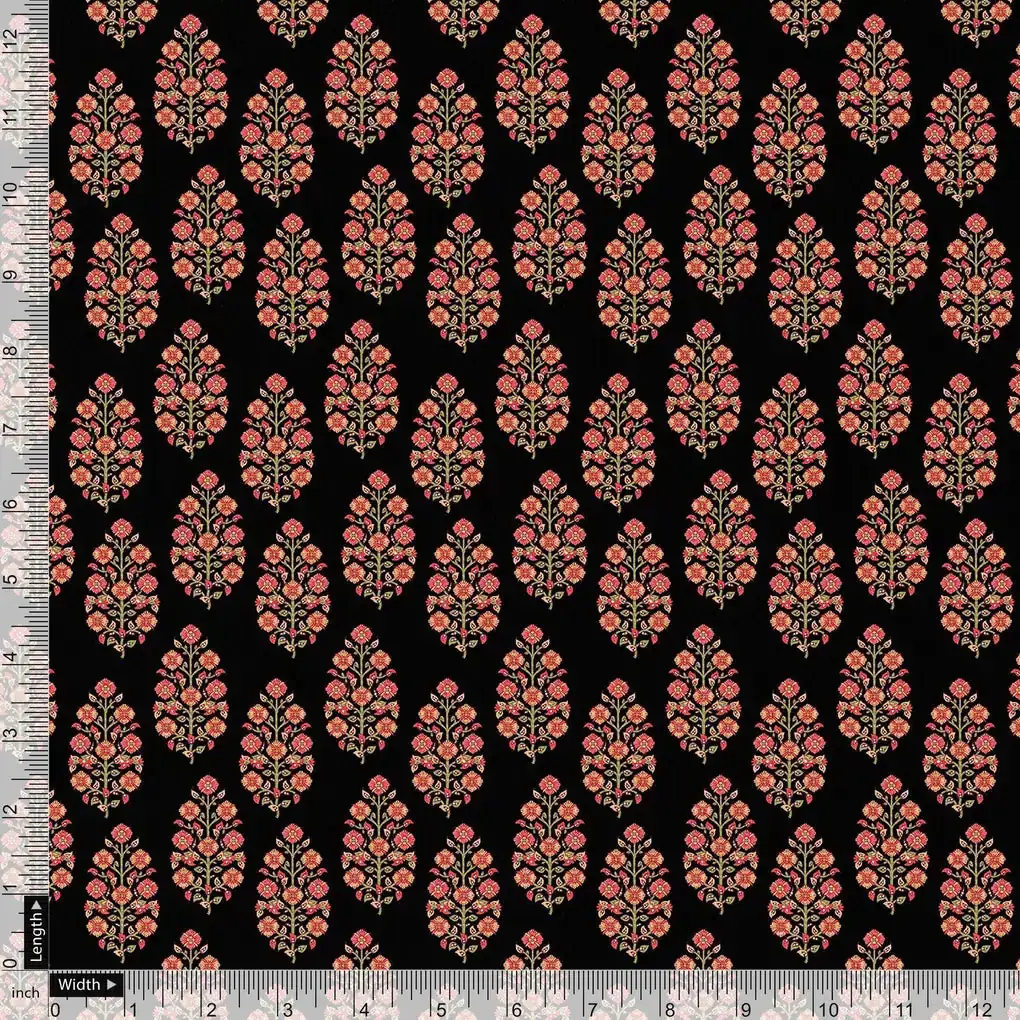 Red Floral Laying Over Black Digital Printed Fabric - Image 3