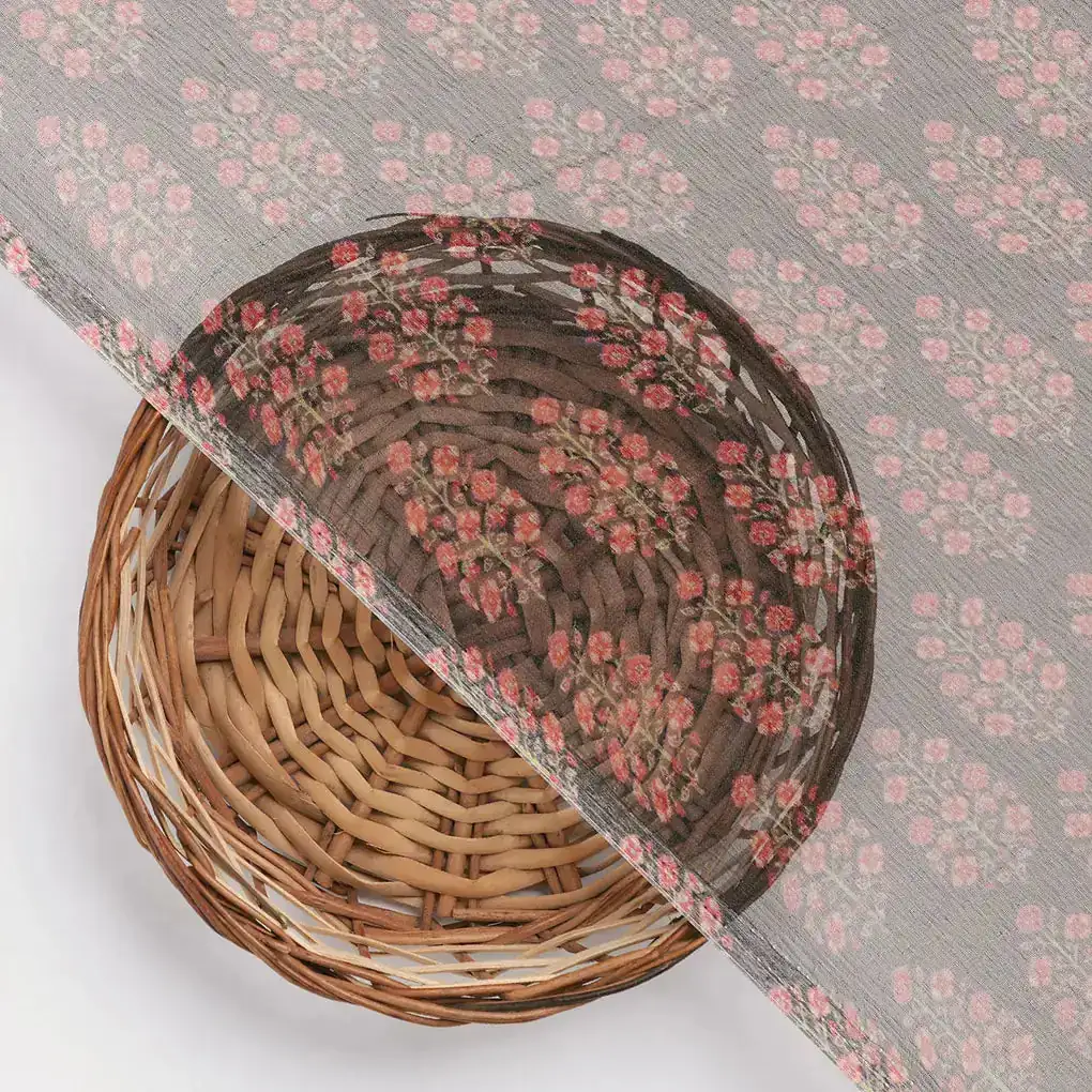 Red Floral Laying Over Black Digital Printed Fabric - Image 3
