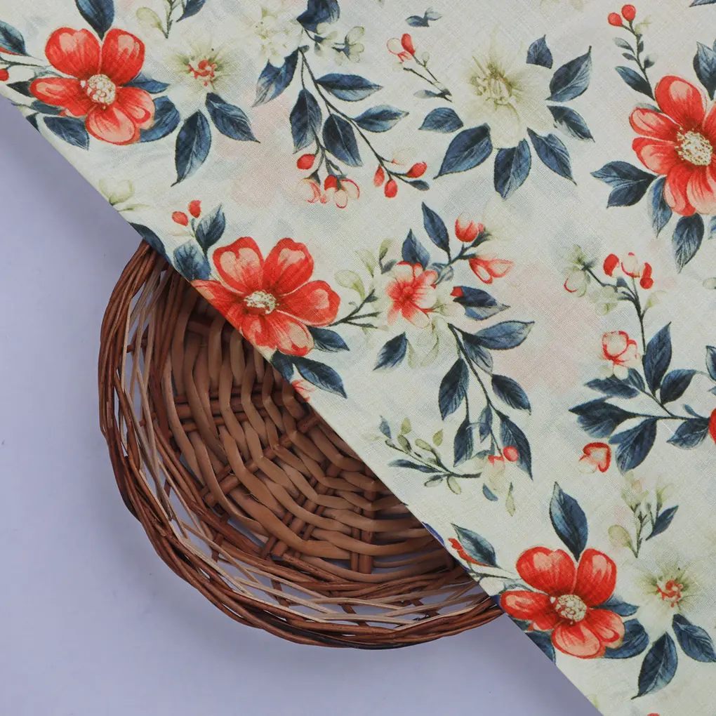 Red Floral Muslin Fabric - Image 2
