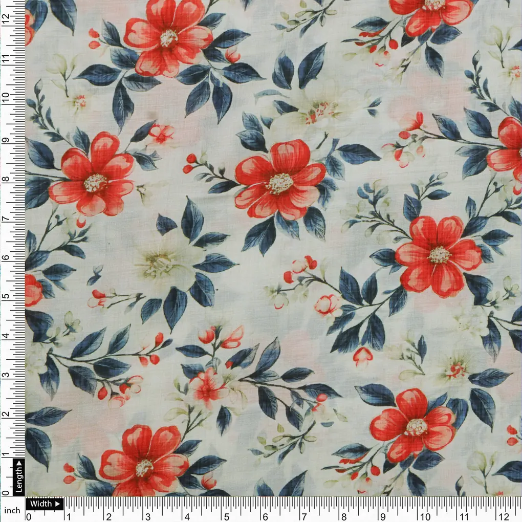 Red Floral Muslin Fabric - Image 4