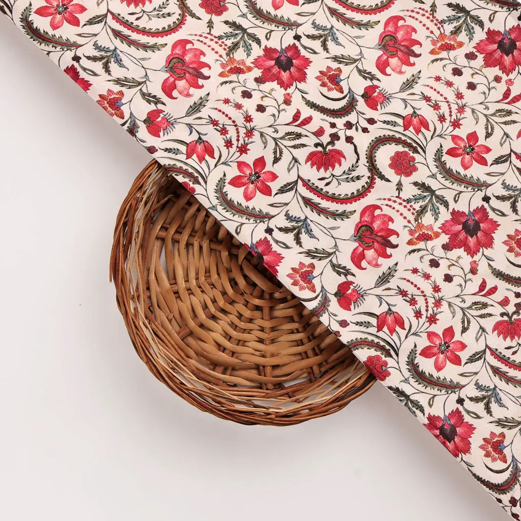 Red Floral Printed  Fabric - Image 3