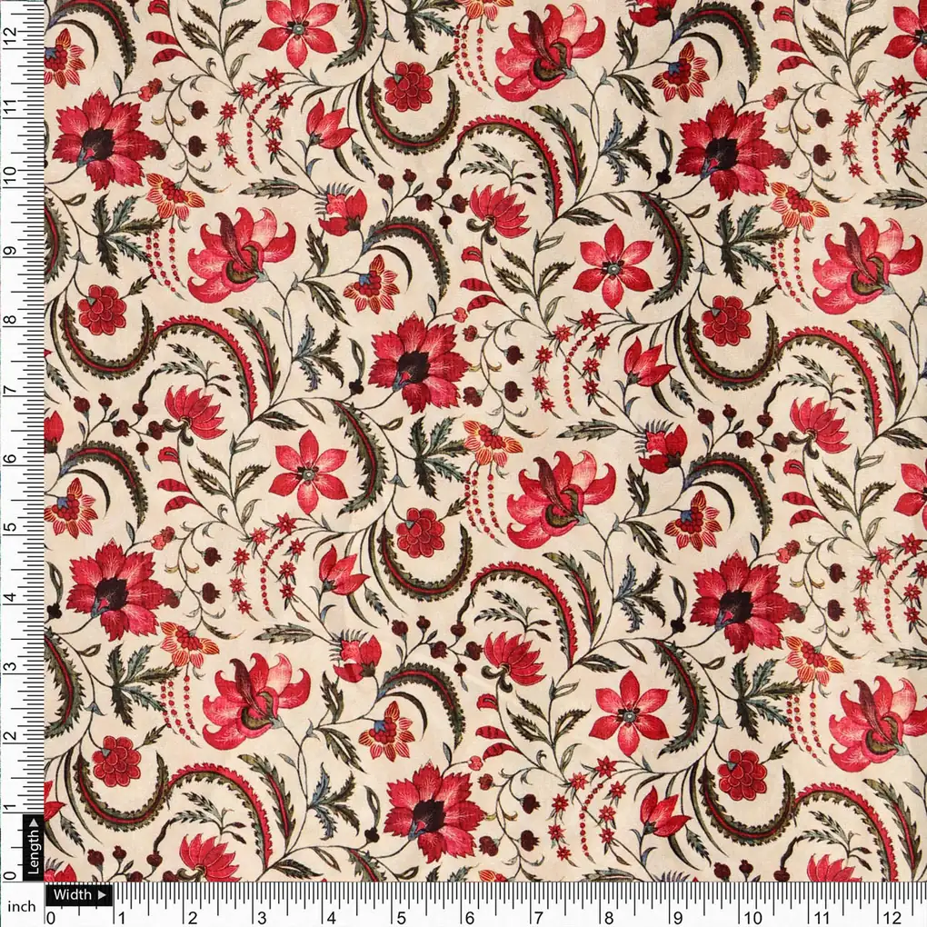 Red Floral Printed  Fabric - Image 4
