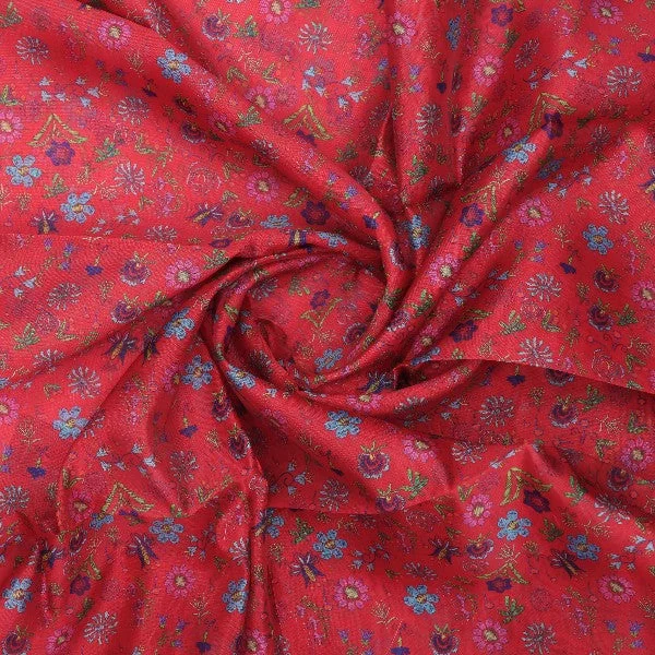Red Floral Printed Organza Fabric - Image 2