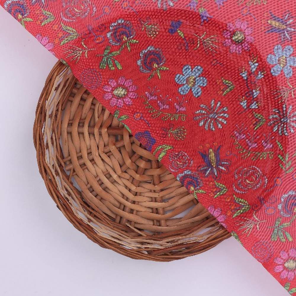 Red Floral Printed Organza Fabric - Image 3