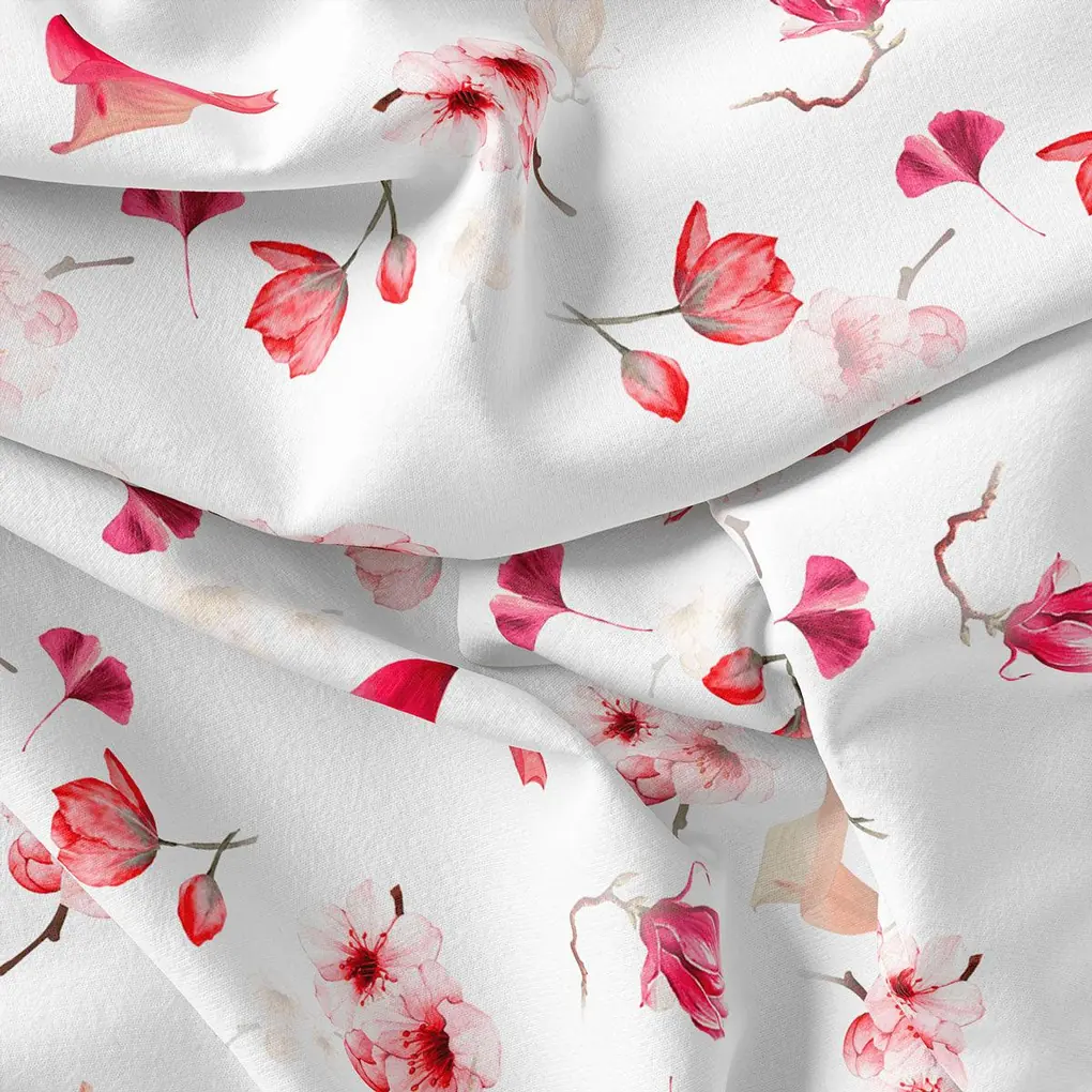 Red Floral Printed Pure Cotton Fabric Material - Image 4