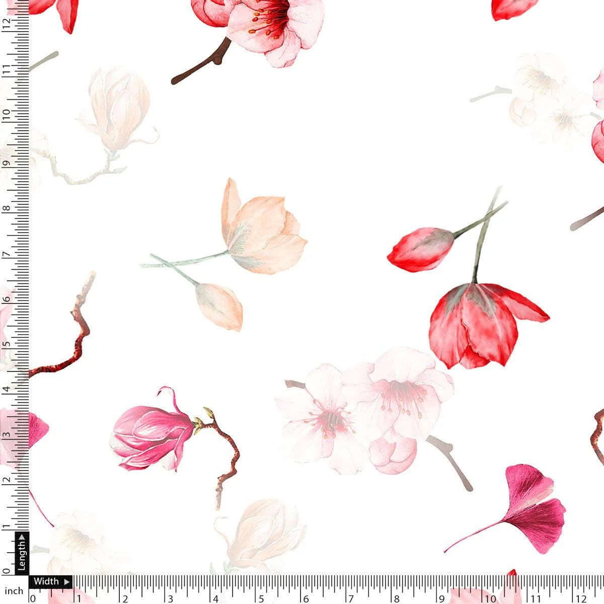 Red Floral Printed Pure Cotton Fabric Material - Image 5