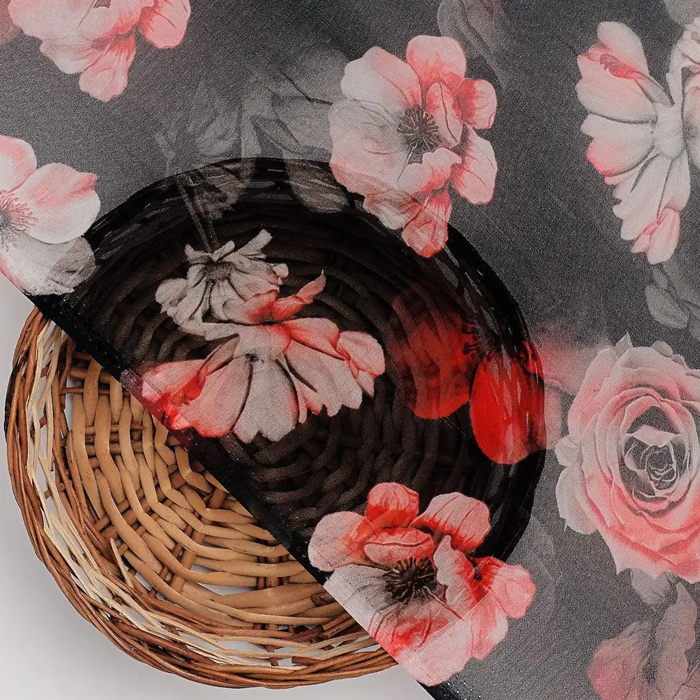 Red Floral Printed Pure Georgette Fabric - Image 2