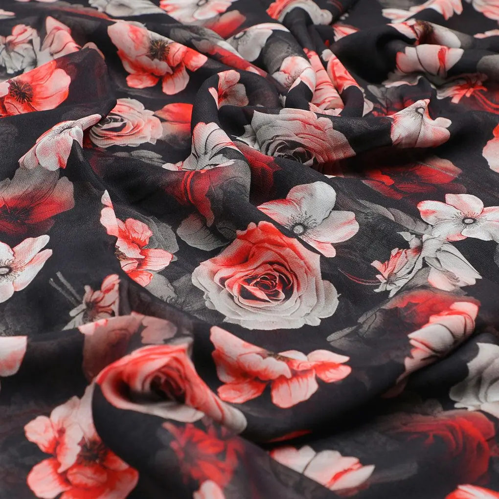 Red Floral Printed Pure Georgette Fabric - Image 3