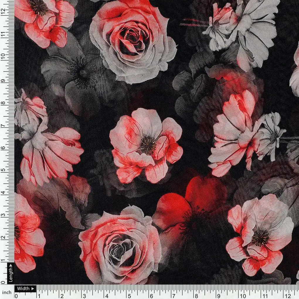 Red Floral Printed Pure Georgette Fabric - Image 4