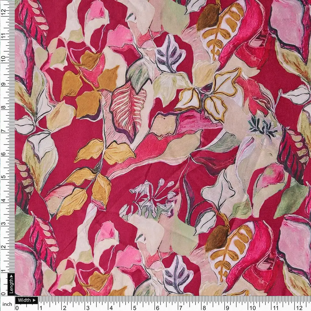 Red Floral Printed Satin Fabric - Image 4