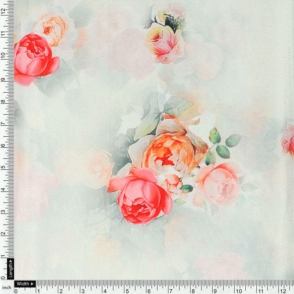 Red Floral Printed Silk Crepe Fabric Material - Image 4