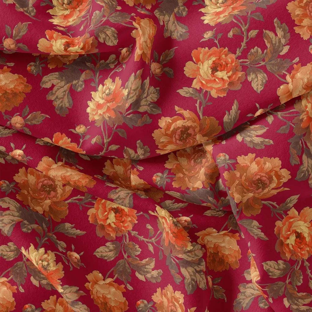 Saddlebrown Floral Pure Cotton Printed Fabric Material - Image 3