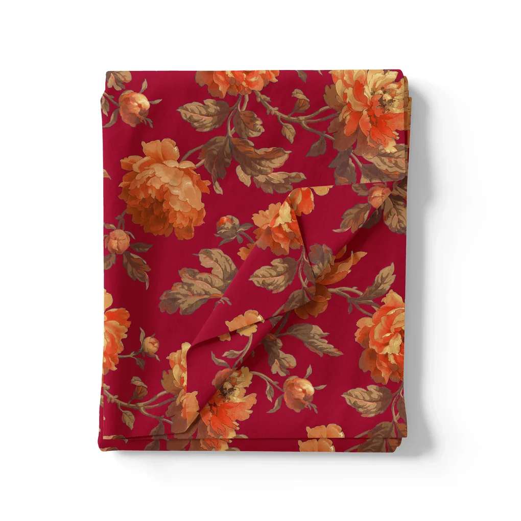 Saddlebrown Floral Pure Cotton Printed Fabric Material - Image 4