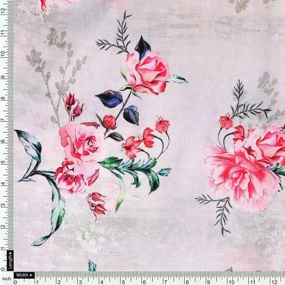 Red Flower Digital Printed Kora Silk Fabric - Image 4