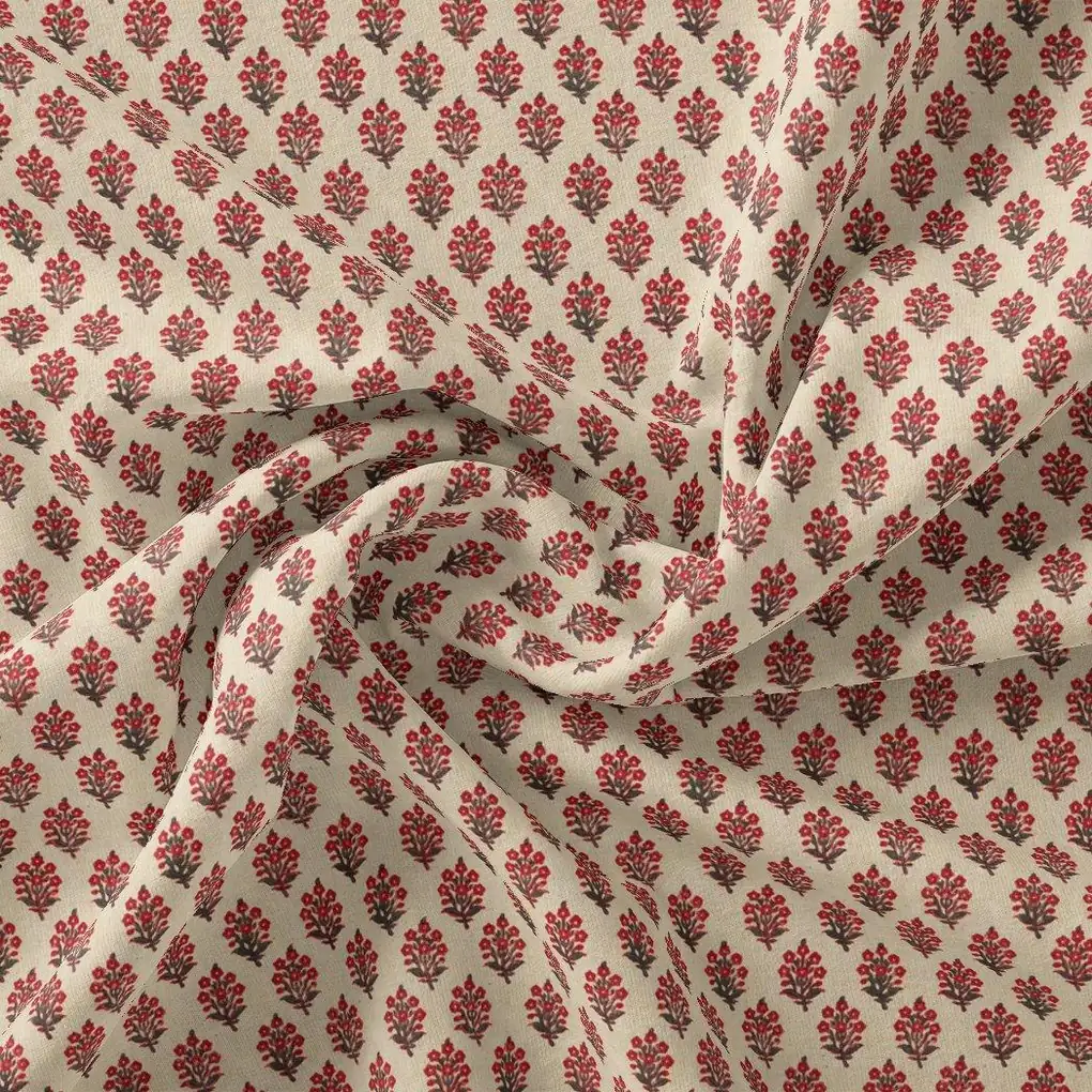 Red Flower Motif Block Digital Printed Fabric - Image 3