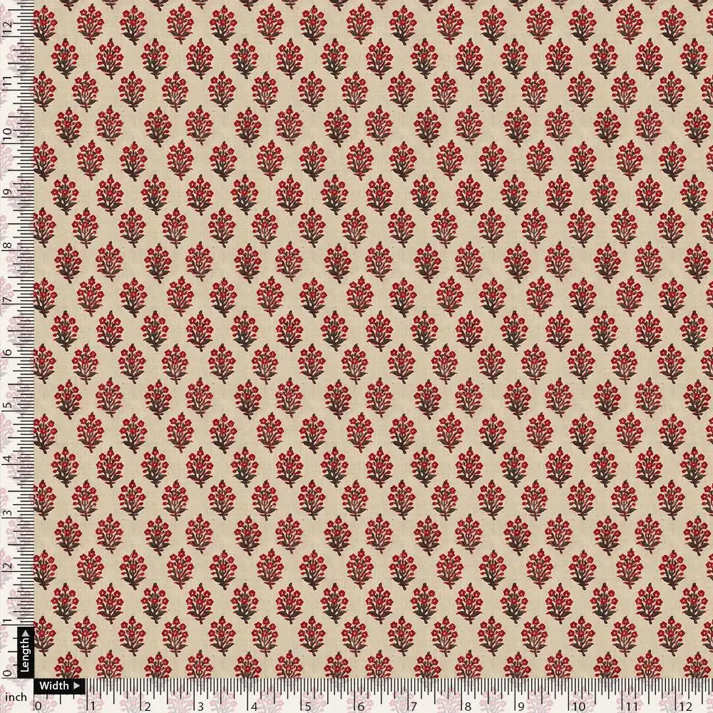 Red Flower Motif Block Digital Printed Fabric - Upada Silk - Image 4