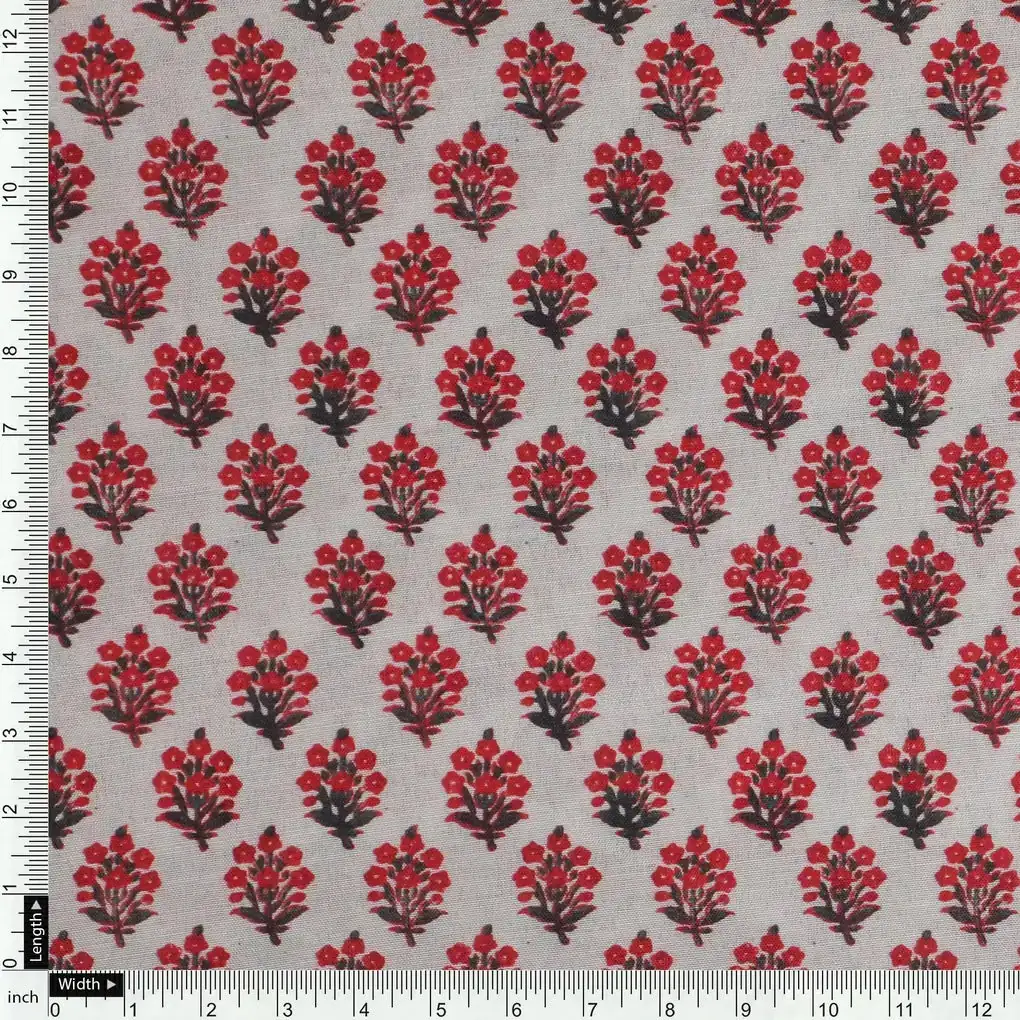 Red Flower Motif Block Digital Printed Fabric - Kora Silk - Image 4