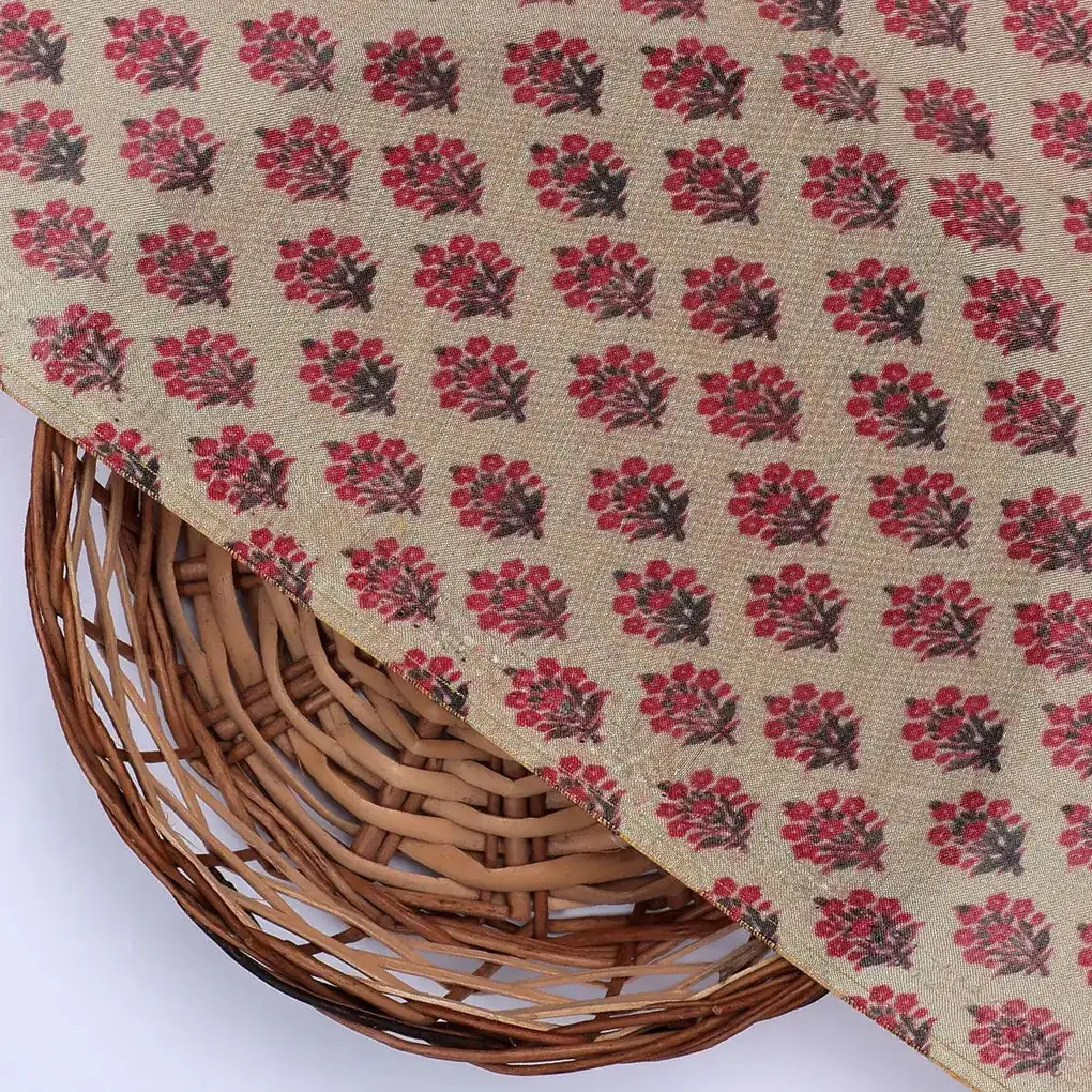 Red Flower Motif Block Digital Printed Fabric - Pure Muslin - Image 2