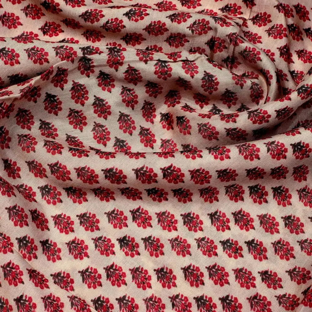 Red Flower Motif Block Digital Printed Fabric - Pure Muslin - Image 3