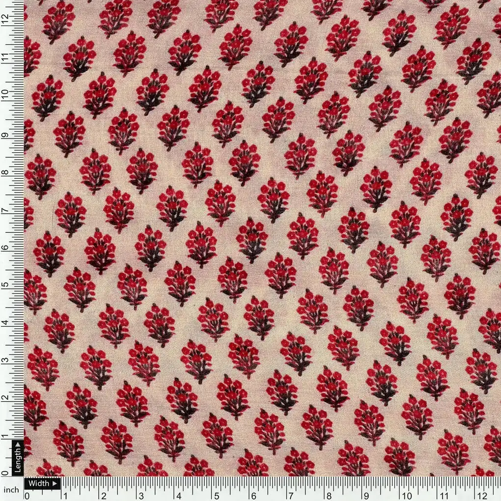 Red Flower Motif Block Digital Printed Fabric - Pure Muslin - Image 4
