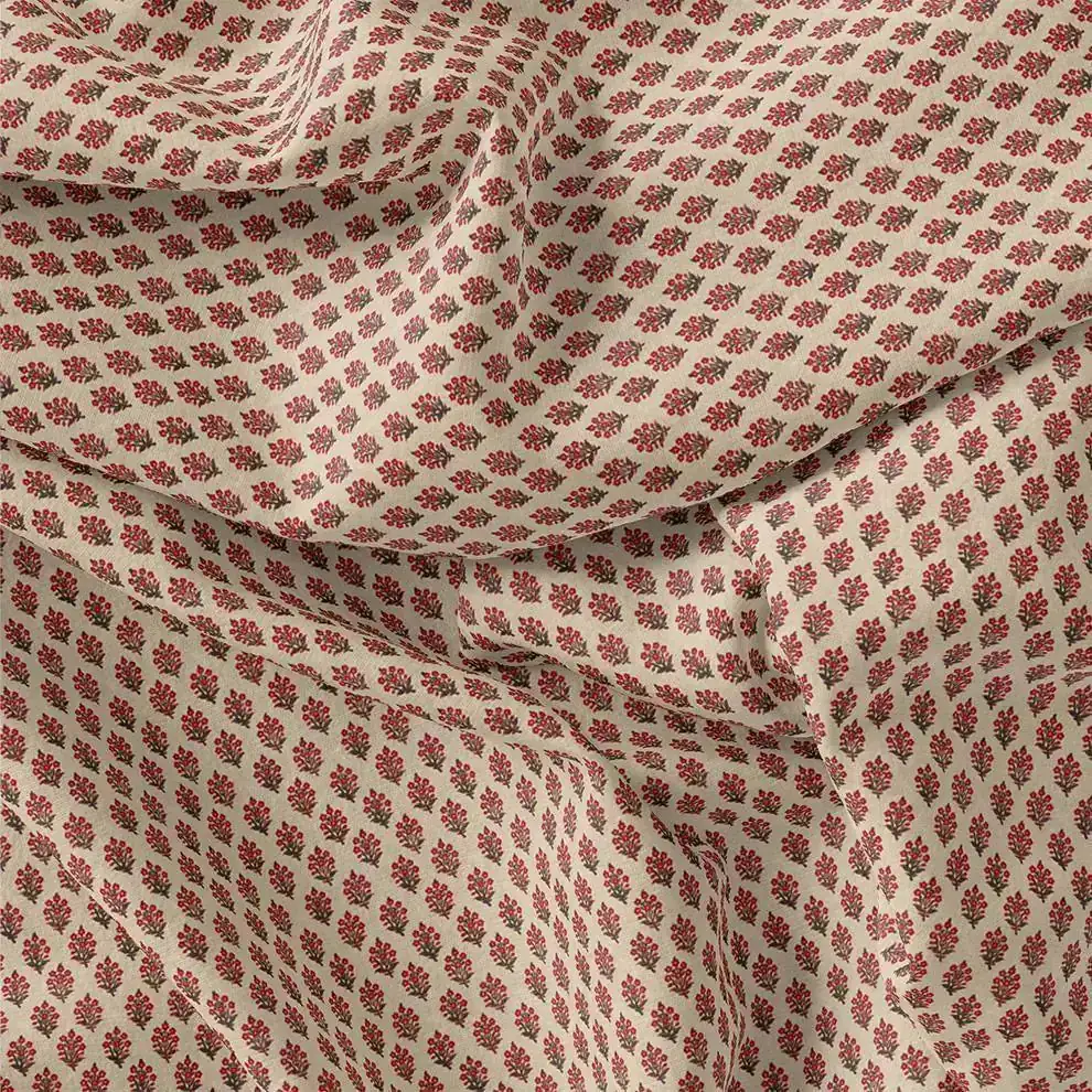Red Flower Motif Block Digital Printed Fabric - Upada Silk - Image 3