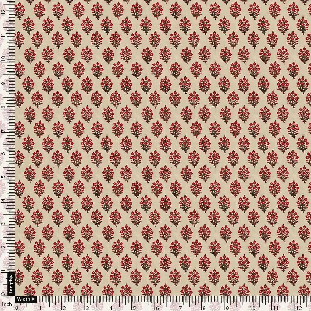 Red Flower Motif Block Digital Printed Fabric - Upada Silk - Image 4