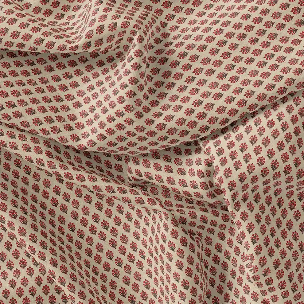 Red Flower Motif Block Digital Printed Fabric - Weightless - Image 3
