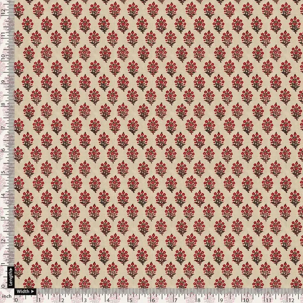 Red Flower Motif Block Digital Printed Fabric - Weightless - Image 4