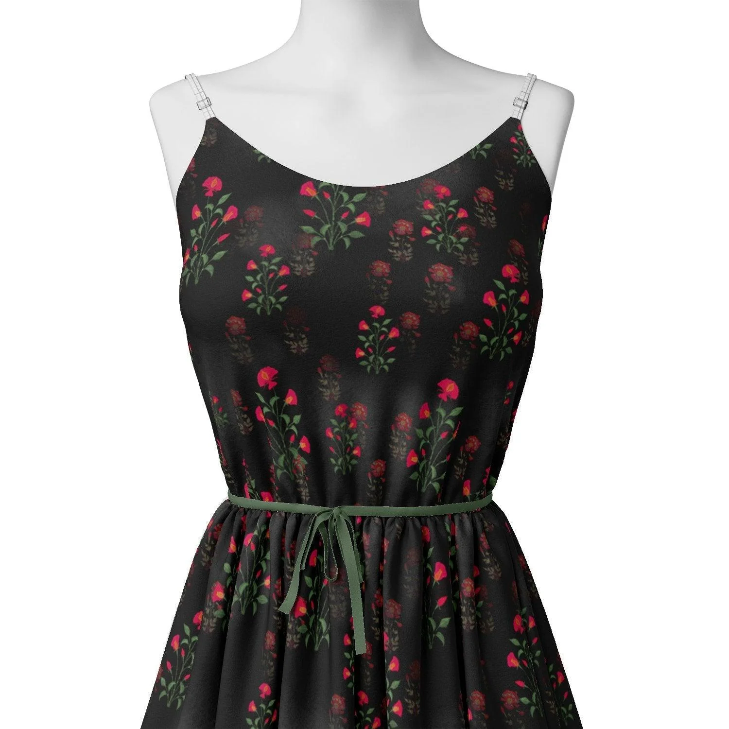 Red Flower over Black Base Difgital Printed Fabric - Image 2