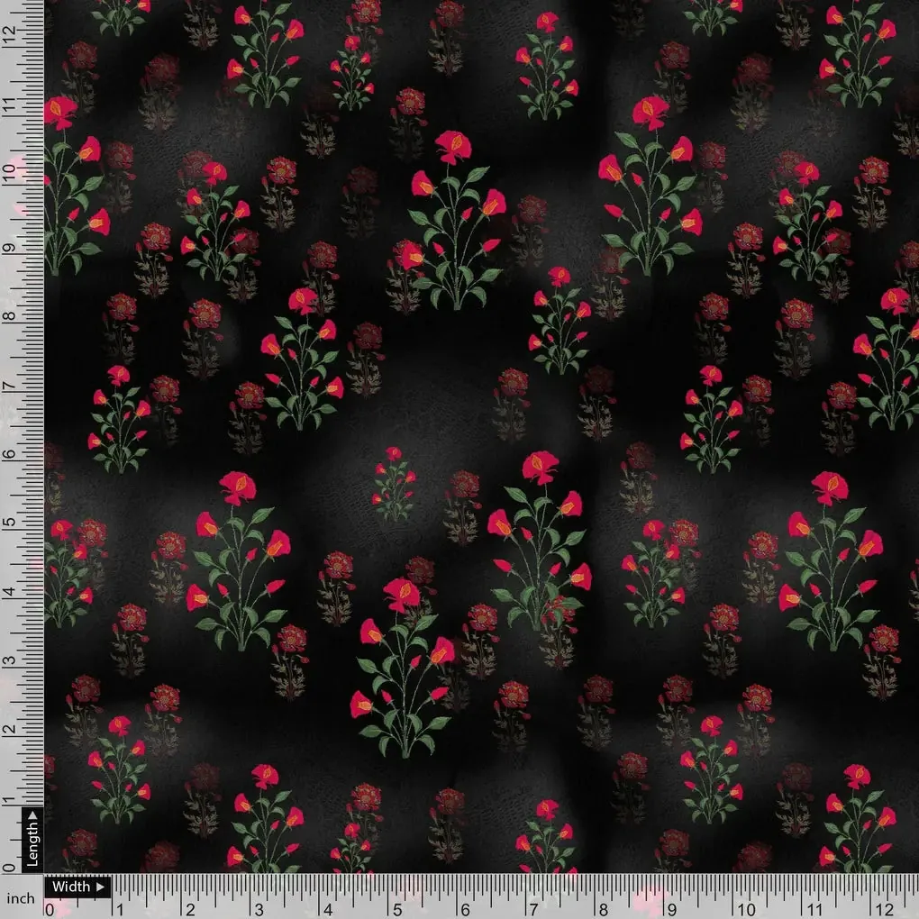 Red Flower over Black Base Difgital Printed Fabric - Image 3
