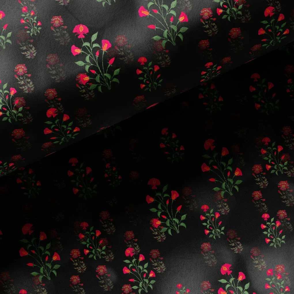 Red Flower over Black Base Difgital Printed Fabric - Image 4