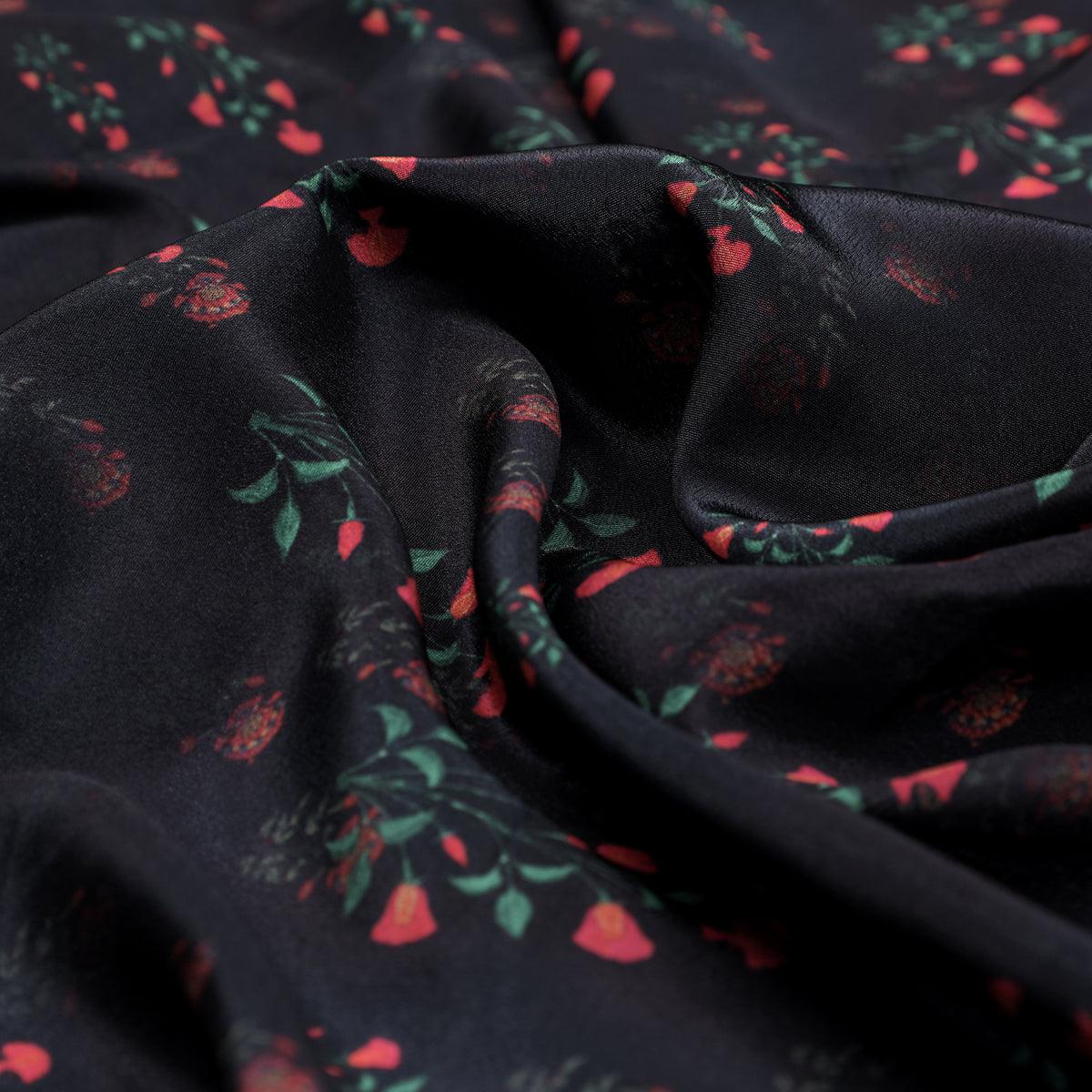 Red Flower over Black Base Digital Printed Fabric - Image 3