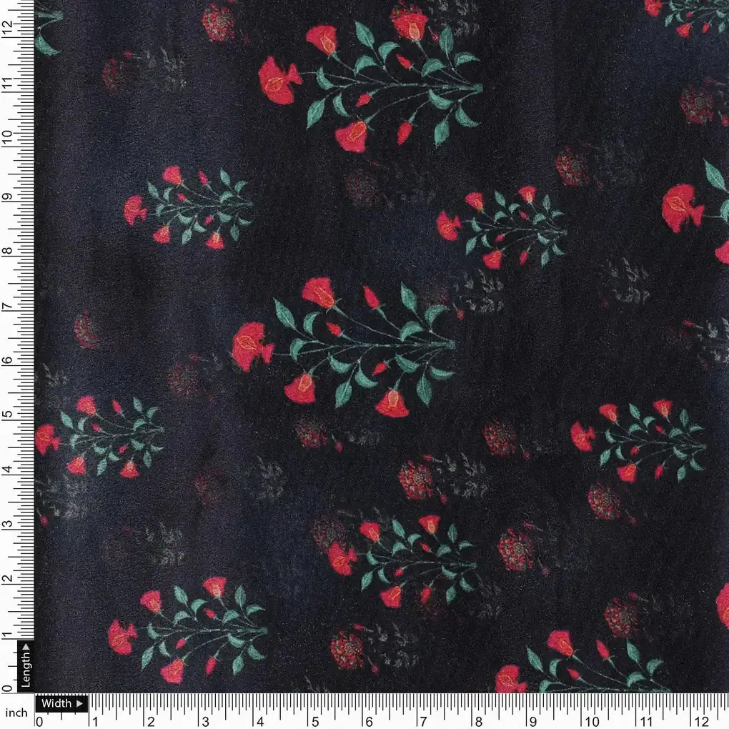 Red Flower over Black Base Digital Printed Fabric - Image 4