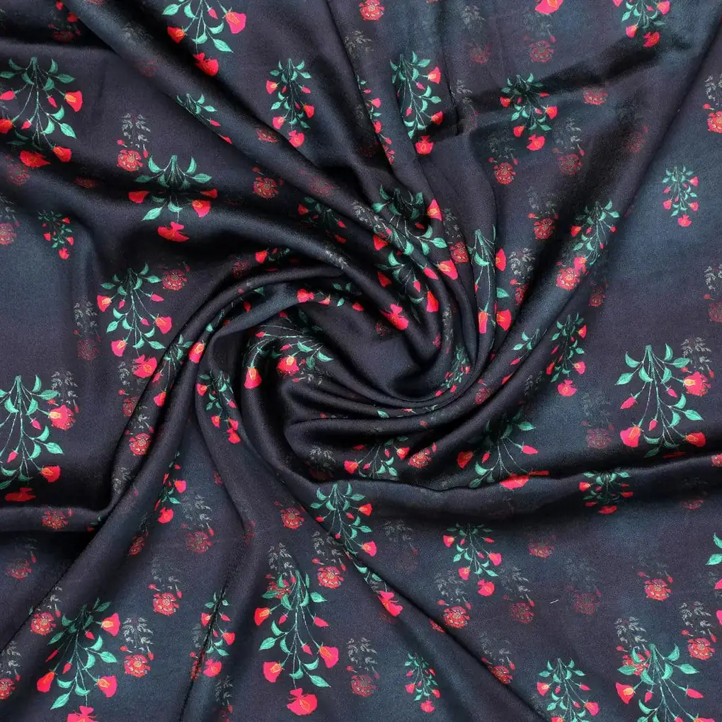 Red Flower over Black Base Difgital Printed Fabric - Image 2