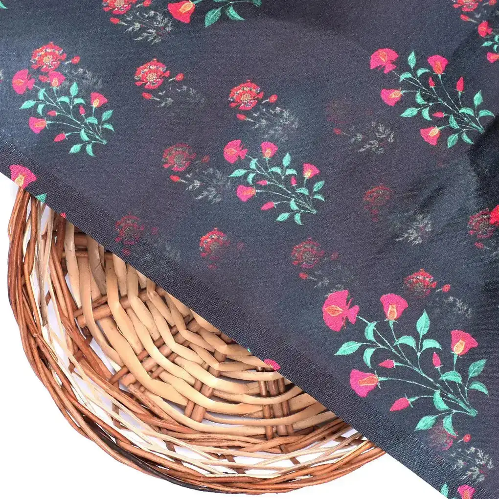 Red Flower over Black Base Difgital Printed Fabric - Image 3
