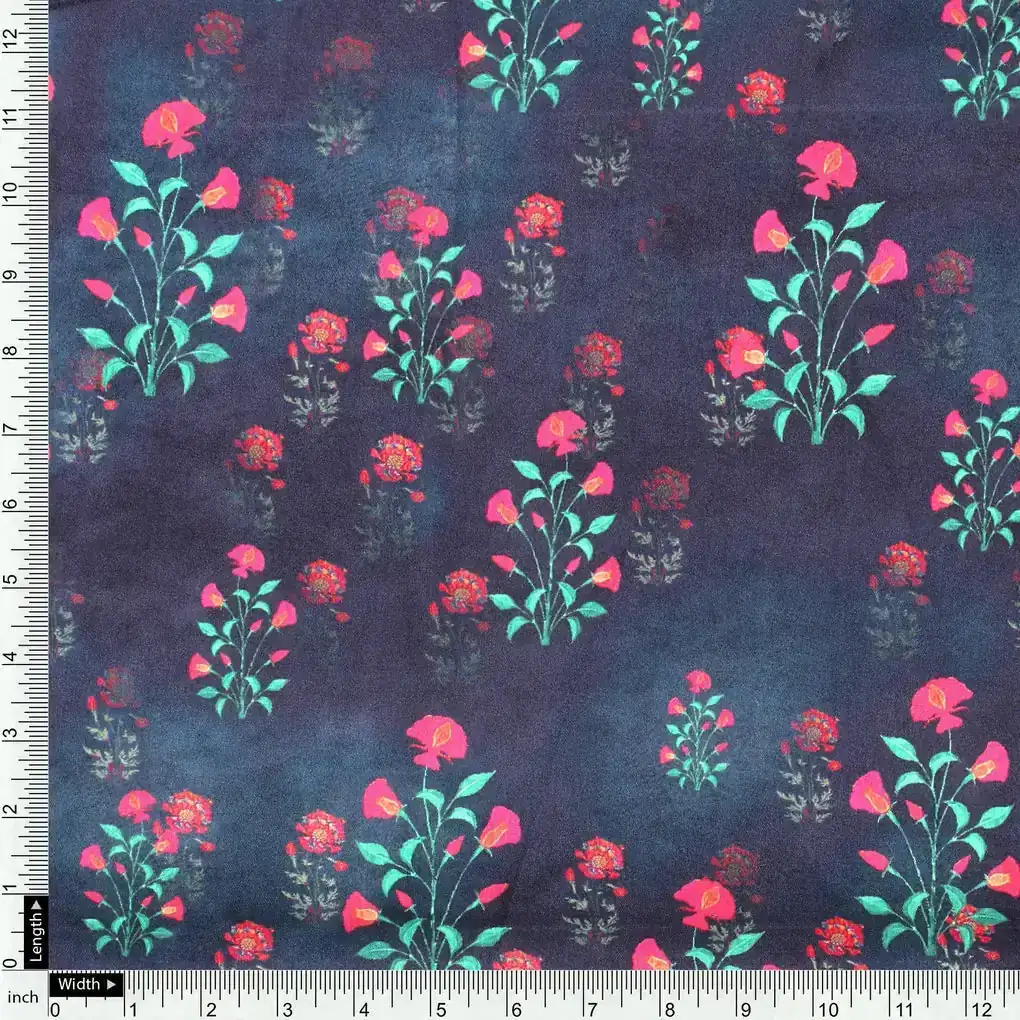 Red Flower over Black Base Difgital Printed Fabric - Image 4