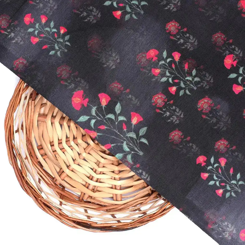 Red Flower over Black Base Difgital Printed Fabric - Image 2
