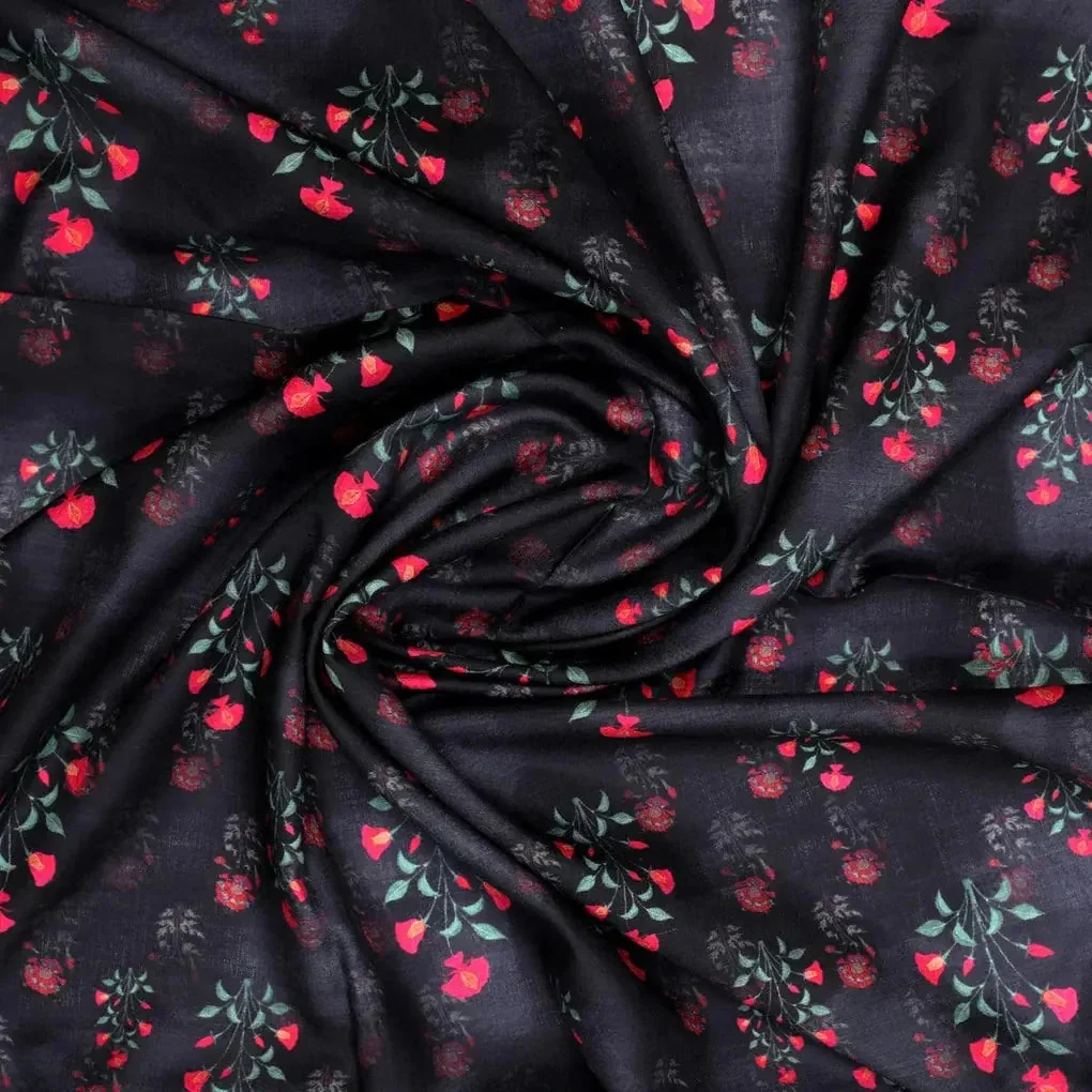 Red Flower over Black Base Difgital Printed Fabric - Image 3