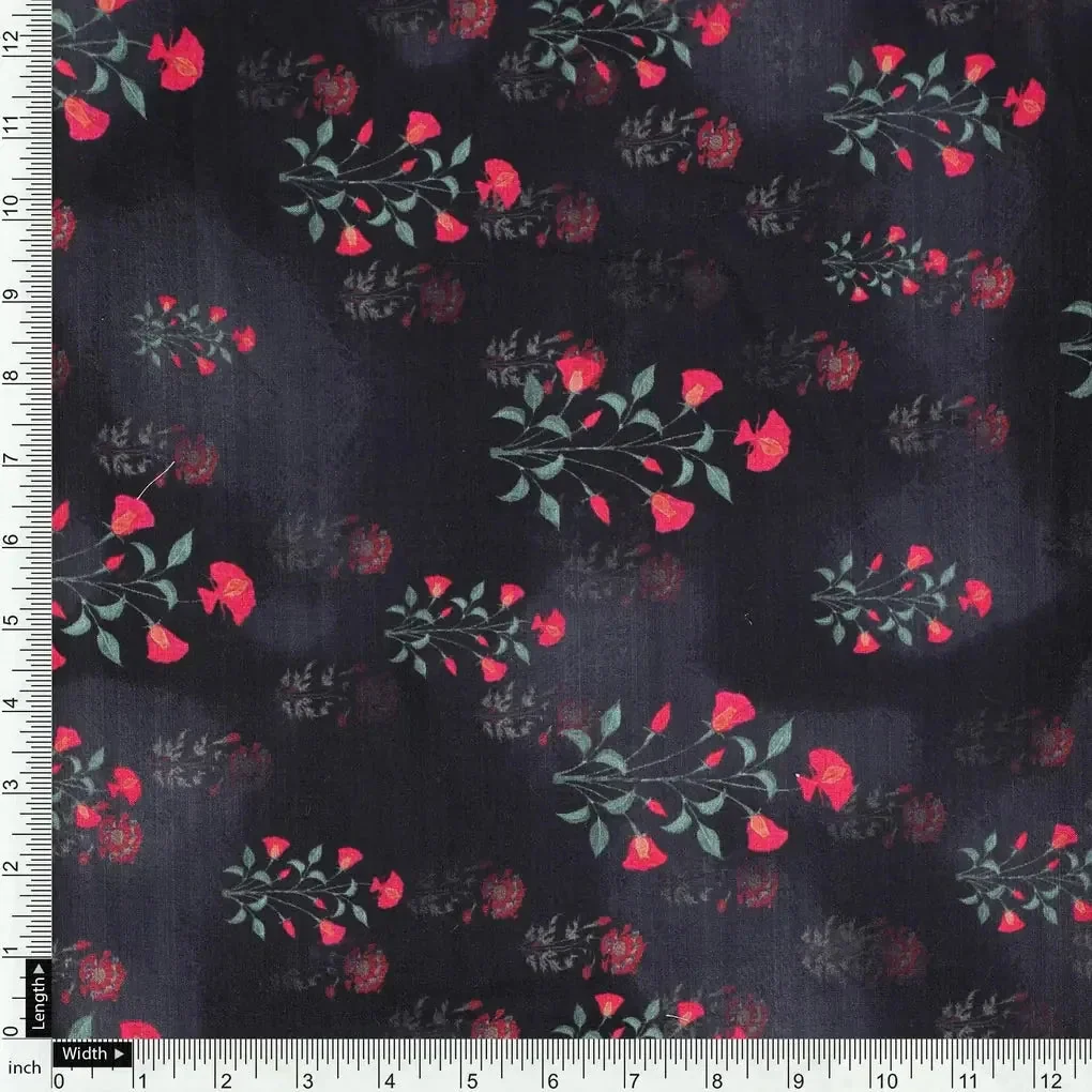 Red Flower over Black Base Difgital Printed Fabric - Image 4