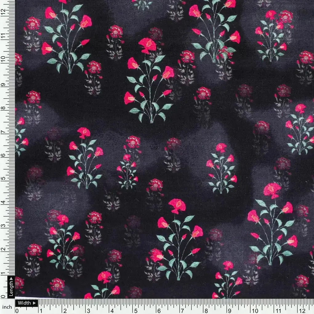Red Flower over Black Base Difgital Printed Fabric - Image 4