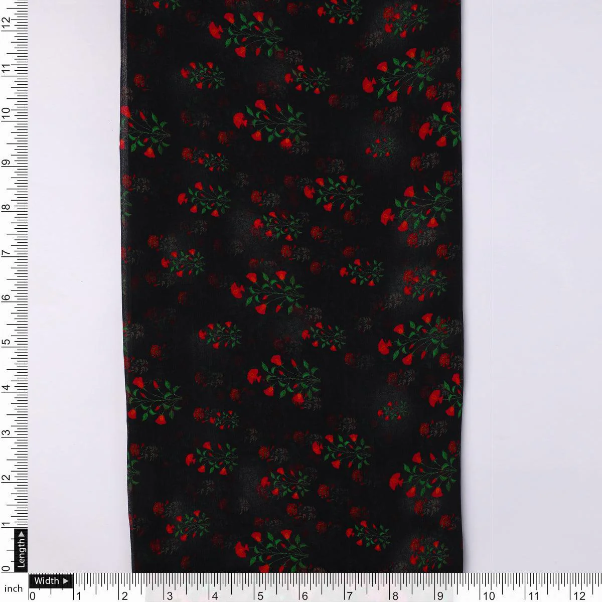 Red Flower over Black Base Difgital Printed Fabric - Image 4