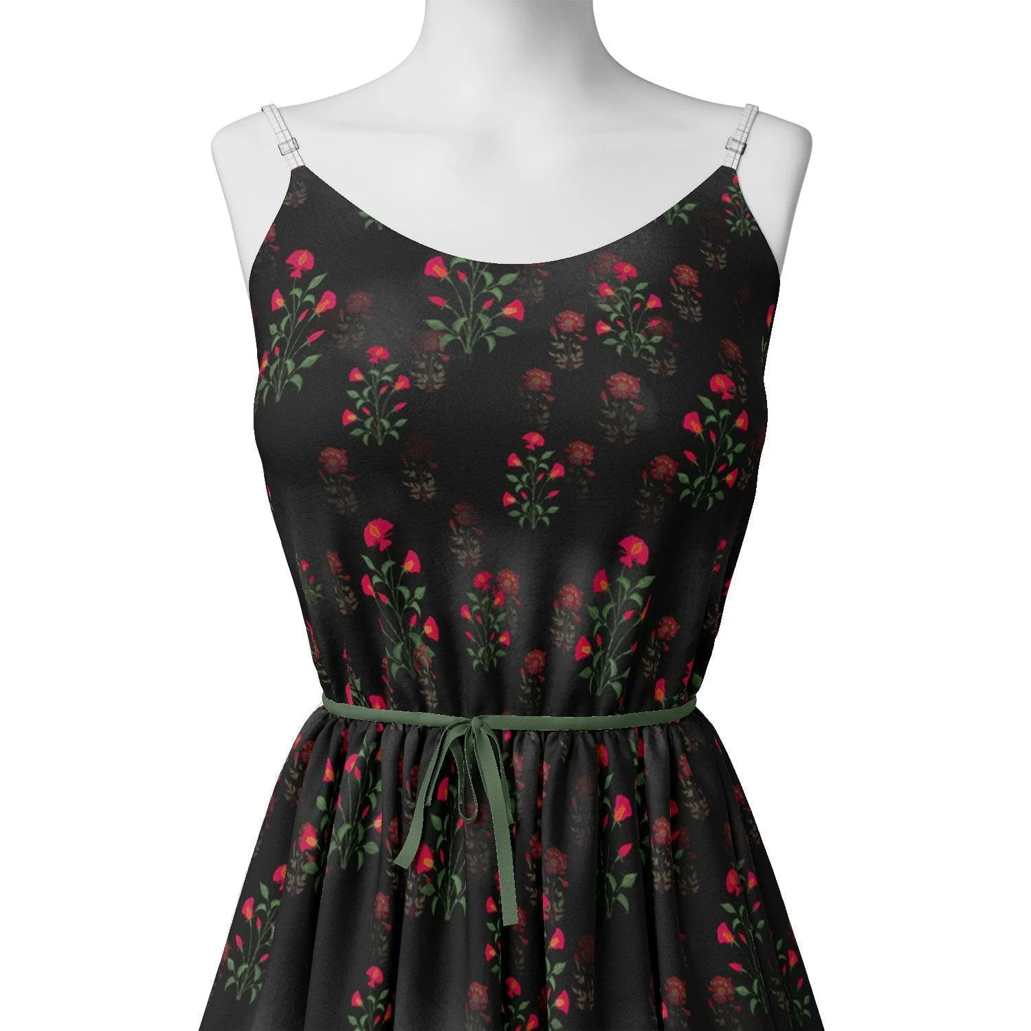 Red Flower over Black Base Difgital Printed Fabric - Image 2