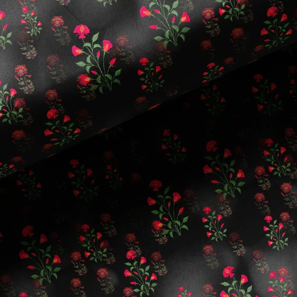 Red Flower over Black Base Difgital Printed Fabric - Image 3