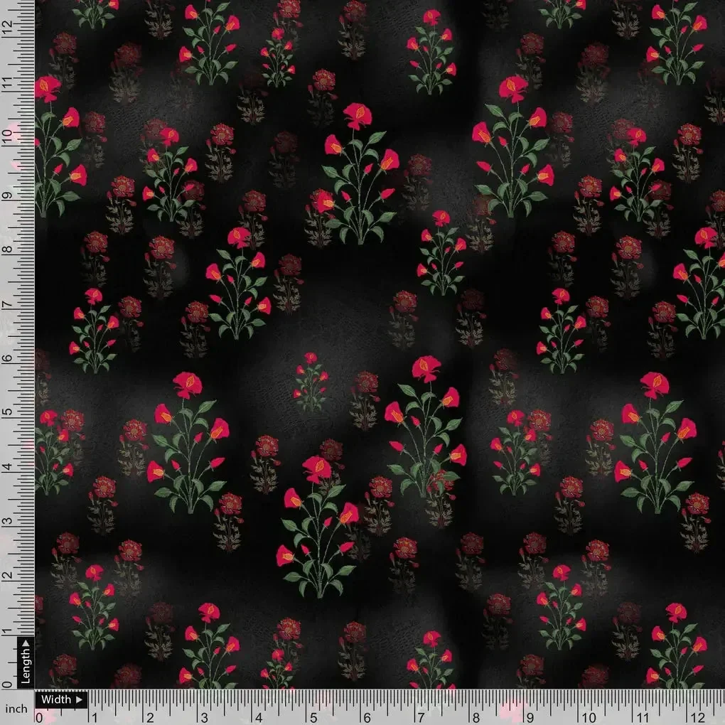 Red Flower over Black Base Difgital Printed Fabric - Image 4