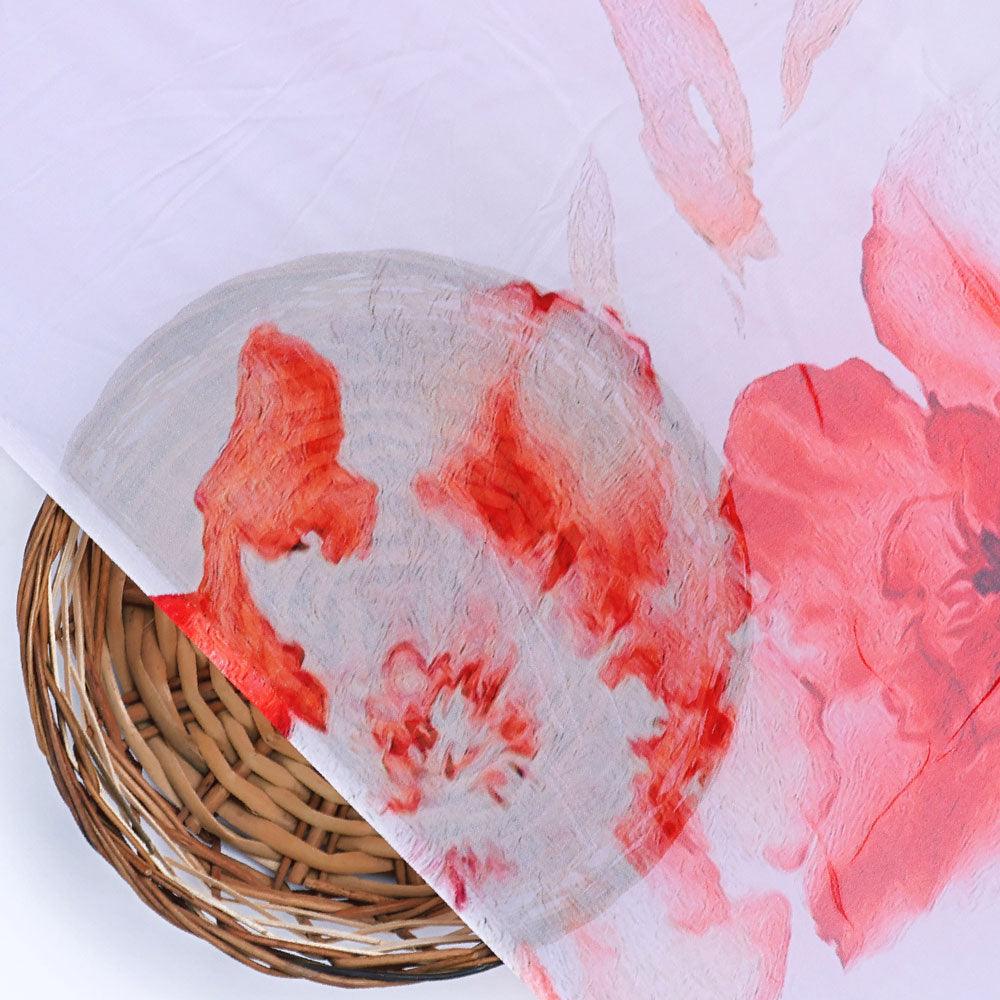 Red Flower Repeat Digital Printed Fabric - Pure Georgette - Image 2