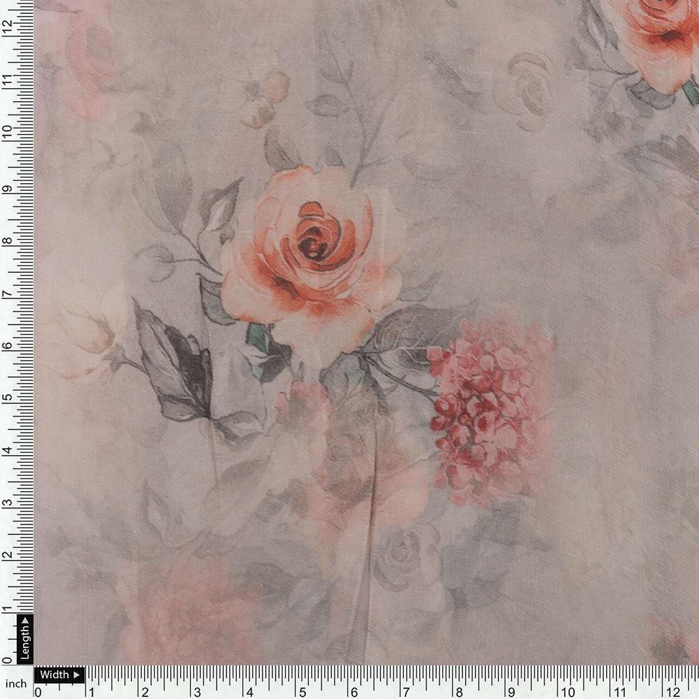 Peach Floral Pure Georgette Printed Fabric - Image 4